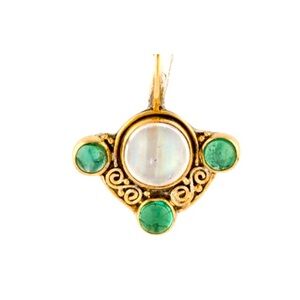 Gorgeous Dainty Steven Battelle Emerald and Rainbow Moonstone Necklace Pendant